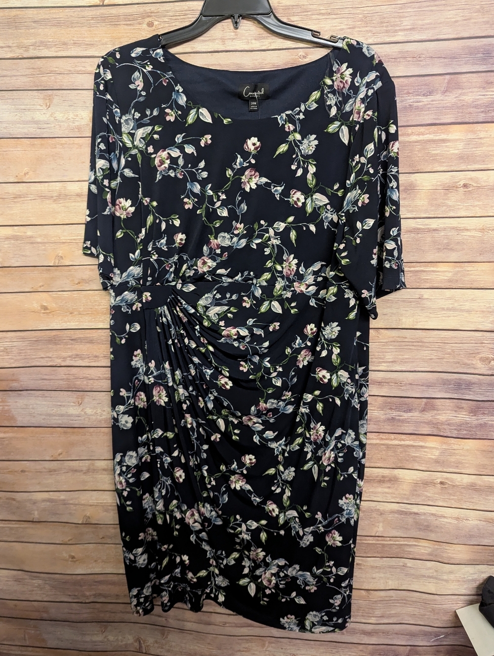 NWT Connected Apparel 24W Black Floral Ruched Dress Plus Size Midi Sheath Dress - Picture 2 of 6